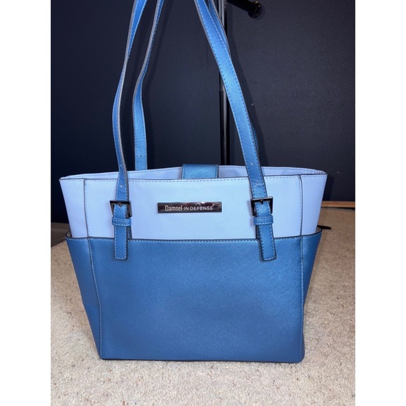 Damsel In Defense Tote Bag Shoulder Bag Two Tone Blue Handbag Purse - Picture 1 of 11